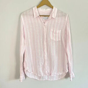 Rails Pink and White Striped Charli Linen Button Up Top